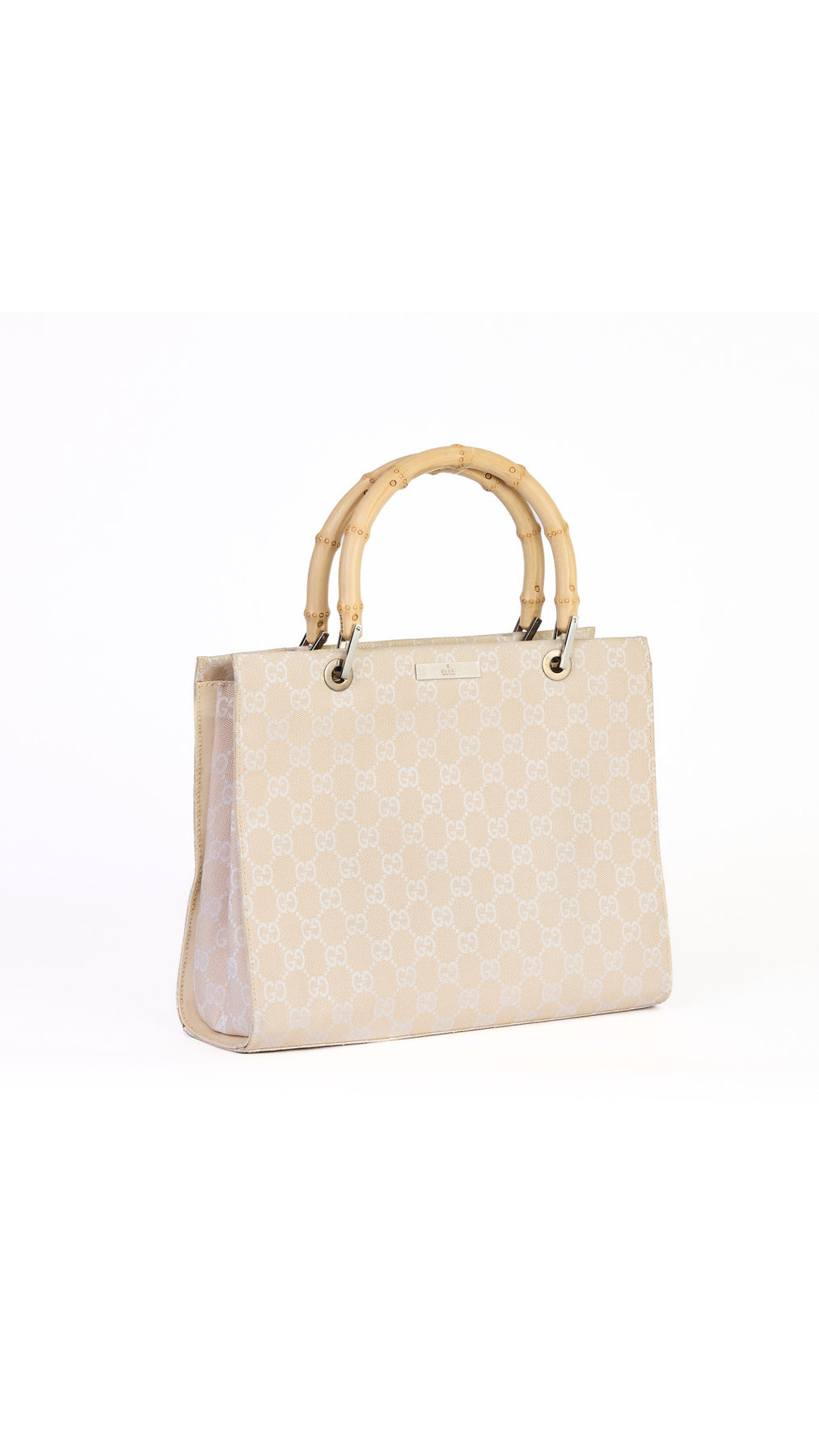 Gucci Monogram Bamboo Handle Tote Bag - Beige