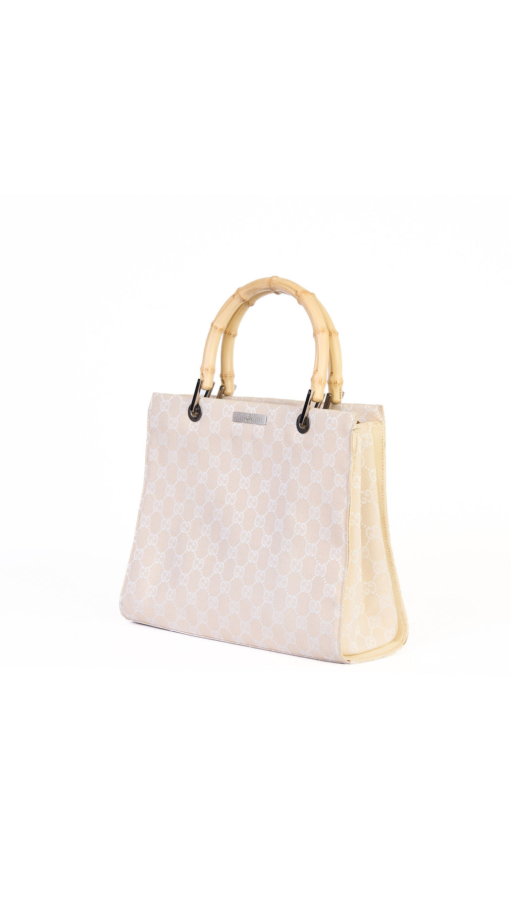 Gucci Monogram Bamboo Handle Tote Bag - Beige
