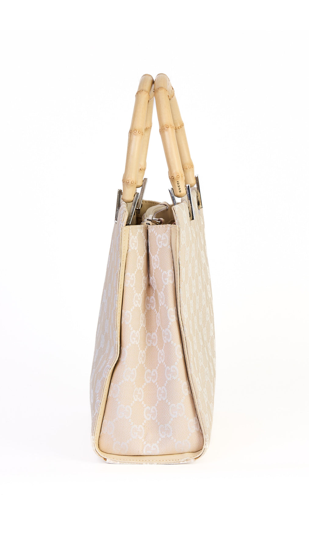 Gucci Monogram Bamboo Handle Tote Bag - Beige