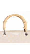 Gucci Monogram Bamboo Handle Tote Bag - Beige
