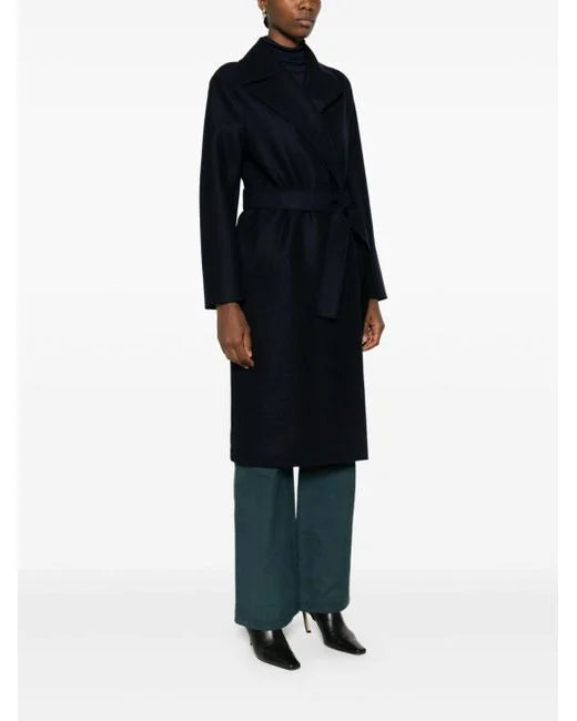 Belted Long D.B Coat Pressed Wool And Polaire - Black
