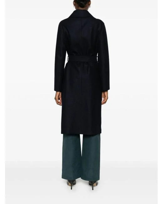 Belted Long D.B Coat Pressed Wool And Polaire - Black