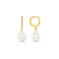Pearl Drop Pave Hoop Earring - Pale Gold