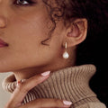 Pearl Drop Pave Hoop Earring - Pale Gold