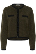 GZalpha Ls Contrast Cardigan - Olive Mélange/Black