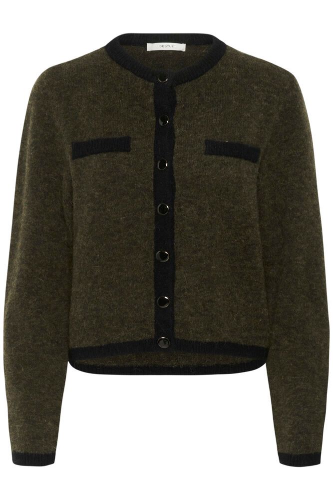 GZalpha Ls Contrast Cardigan - Olive Mélange/Black