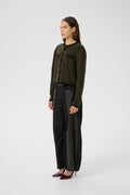 GZalpha Ls Contrast Cardigan - Olive Mélange/Black