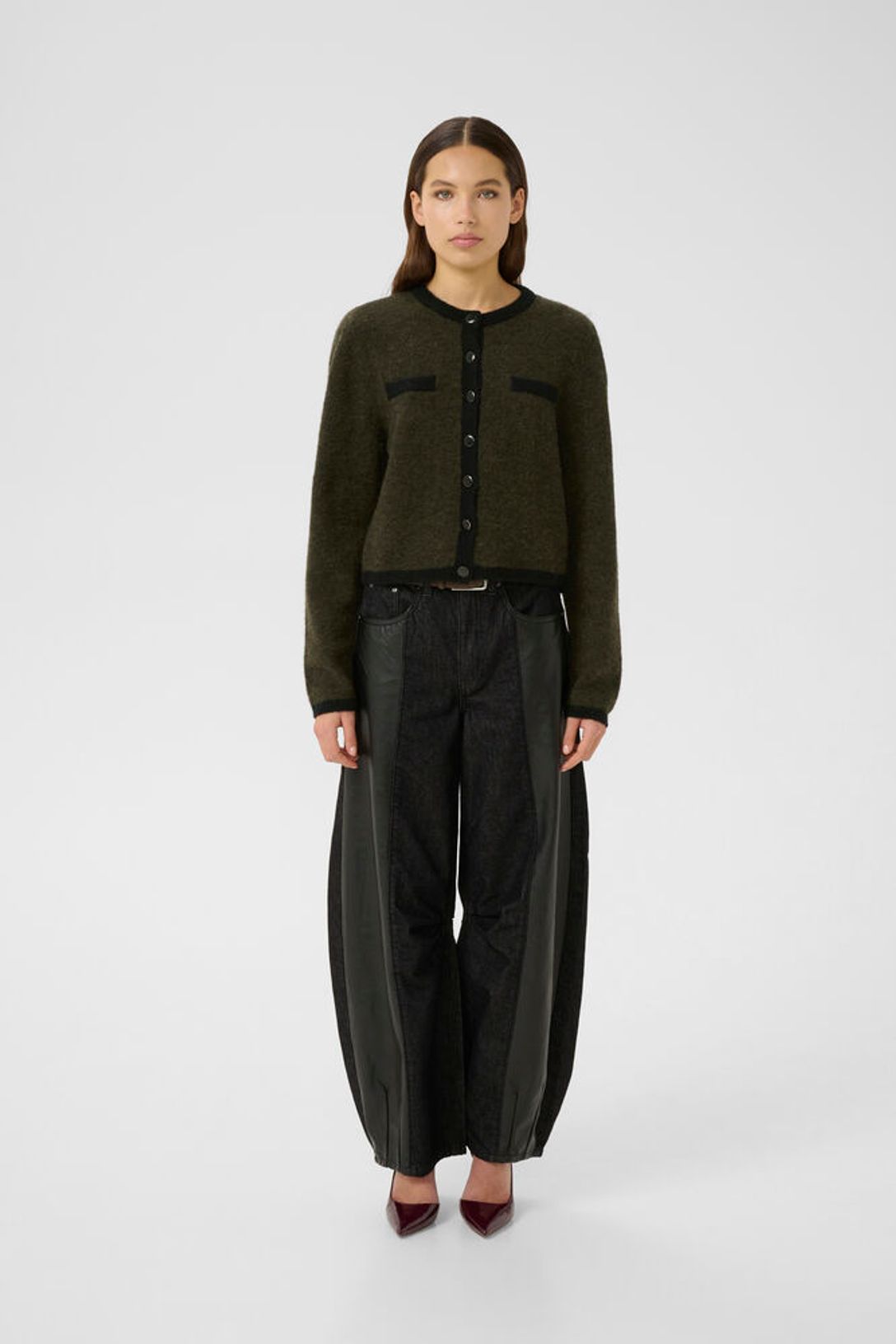 GZalpha Ls Contrast Cardigan - Olive Mélange/Black