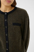 GZalpha Ls Contrast Cardigan - Olive Mélange/Black