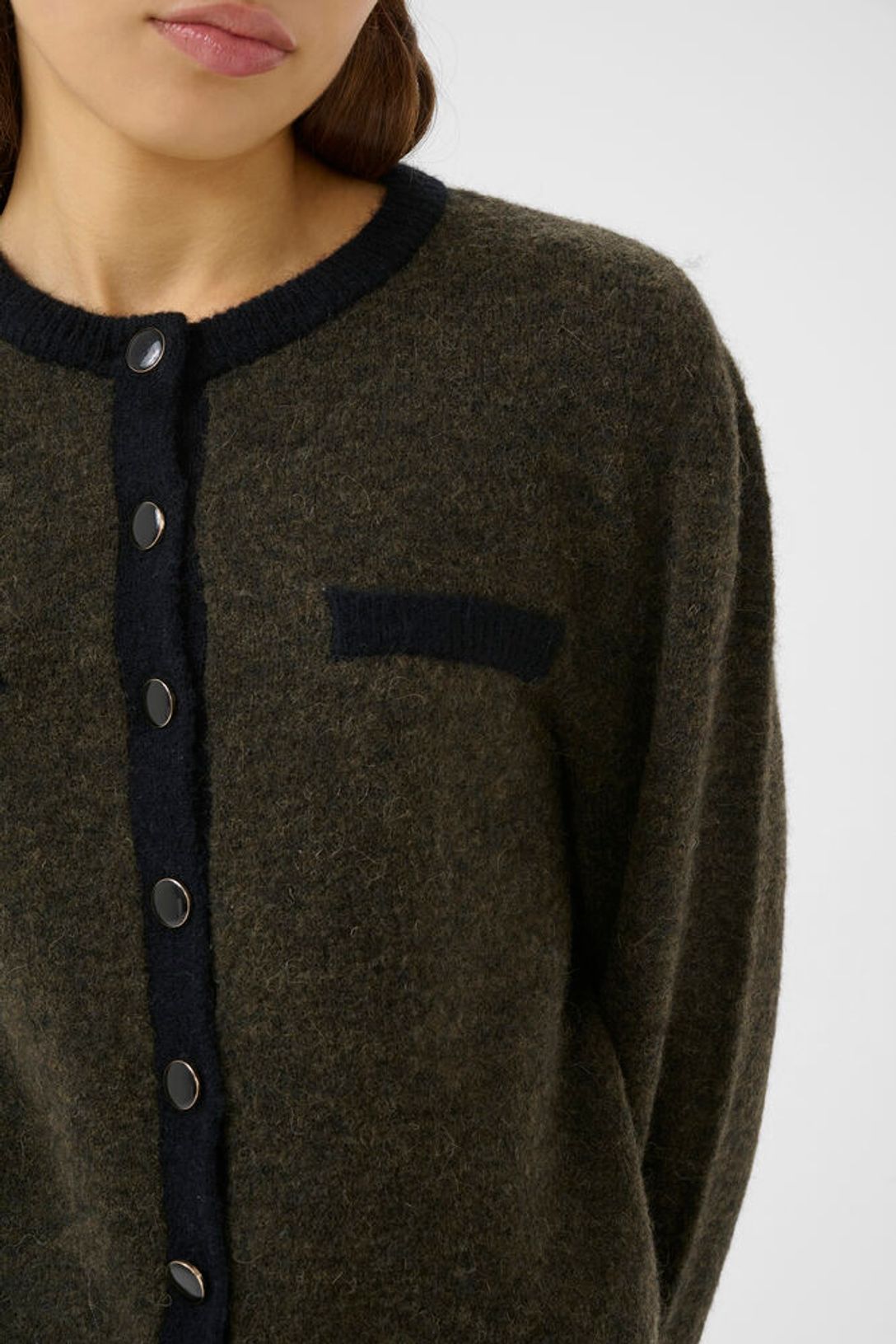 GZalpha Ls Contrast Cardigan - Olive Mélange/Black