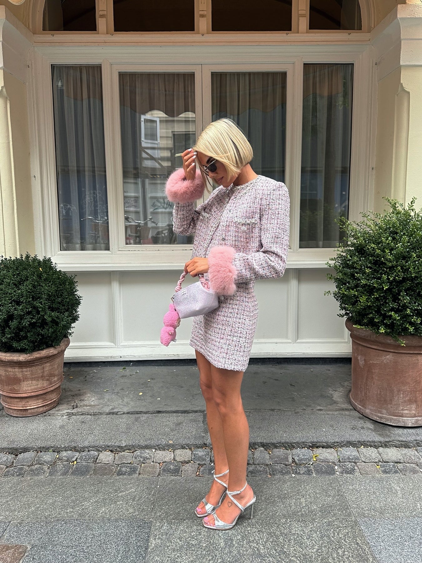 Boucle Fur Cuff Jacket - Pink