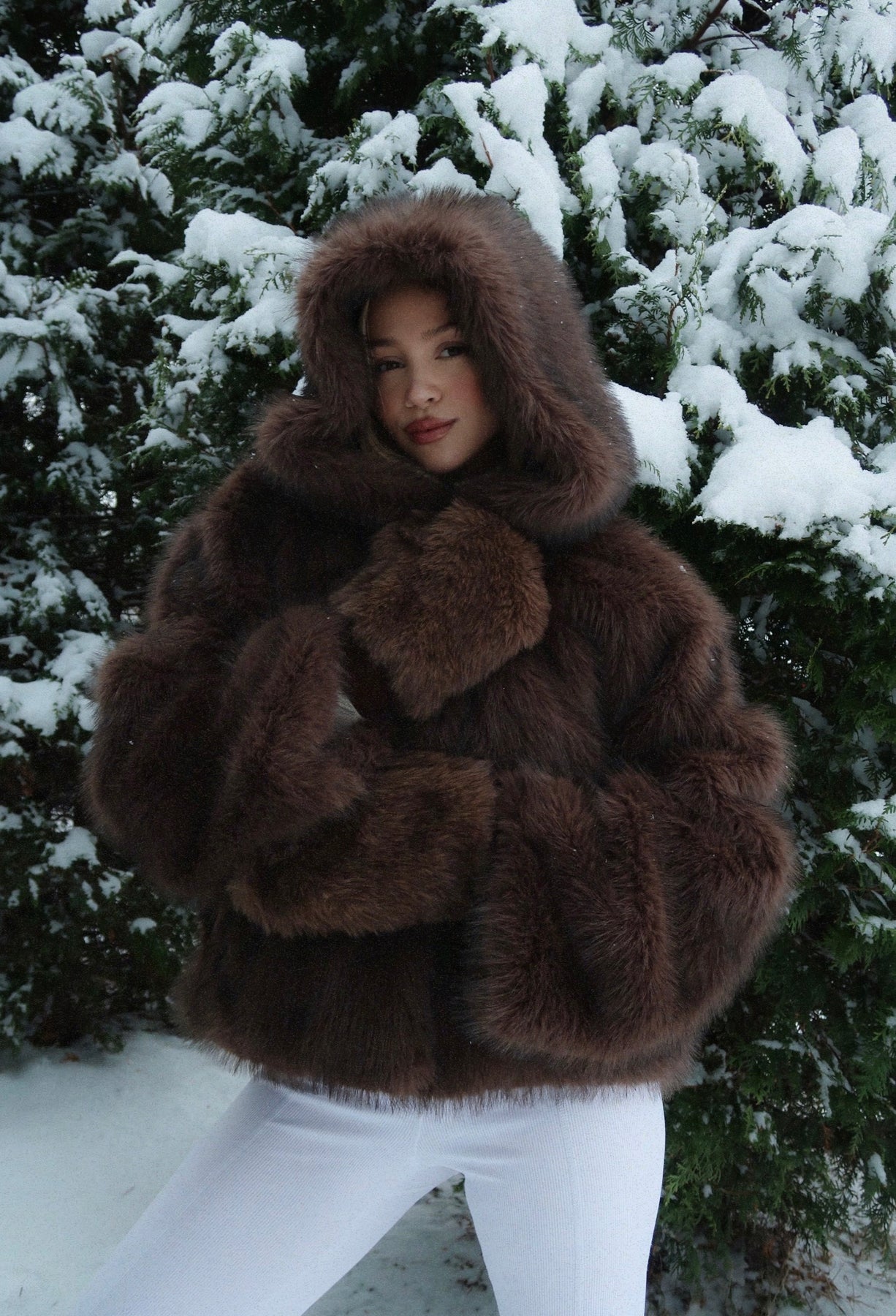 Astrid Faux Fur Jacket - Chocolate Brown