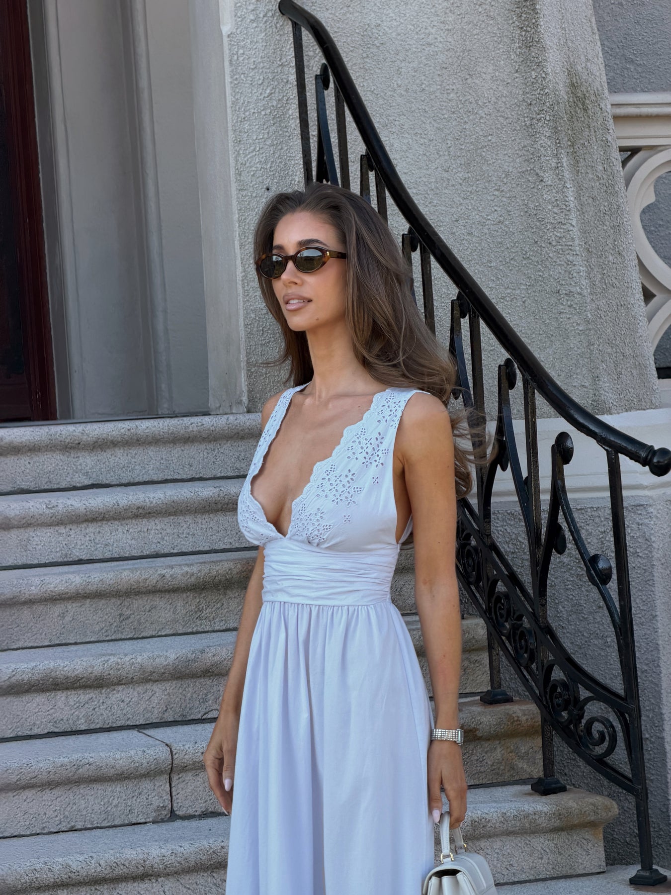 Elise Broderie Dress - Ljusblå