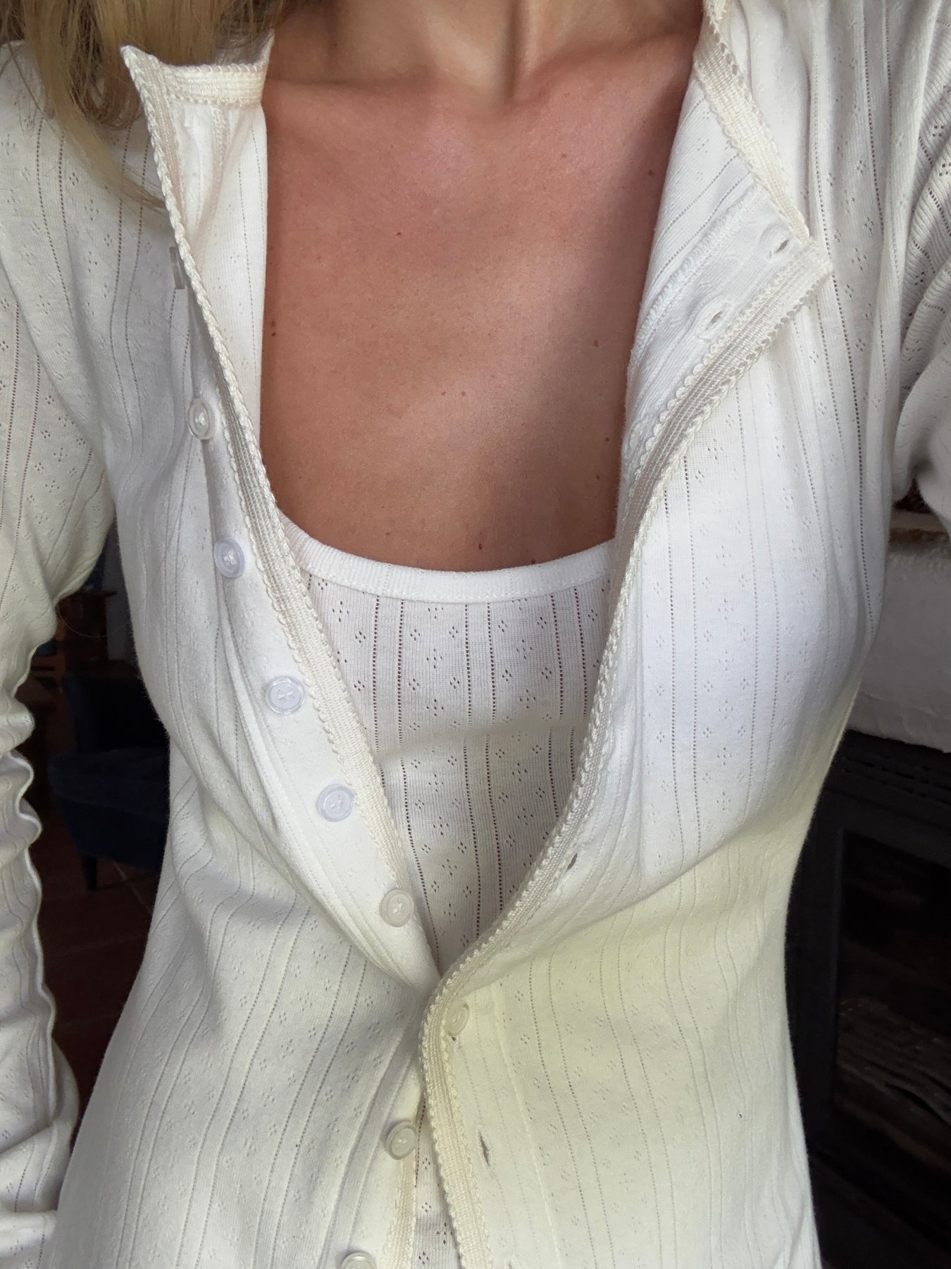 Perle Pointelle Cardigan Dress - Vit