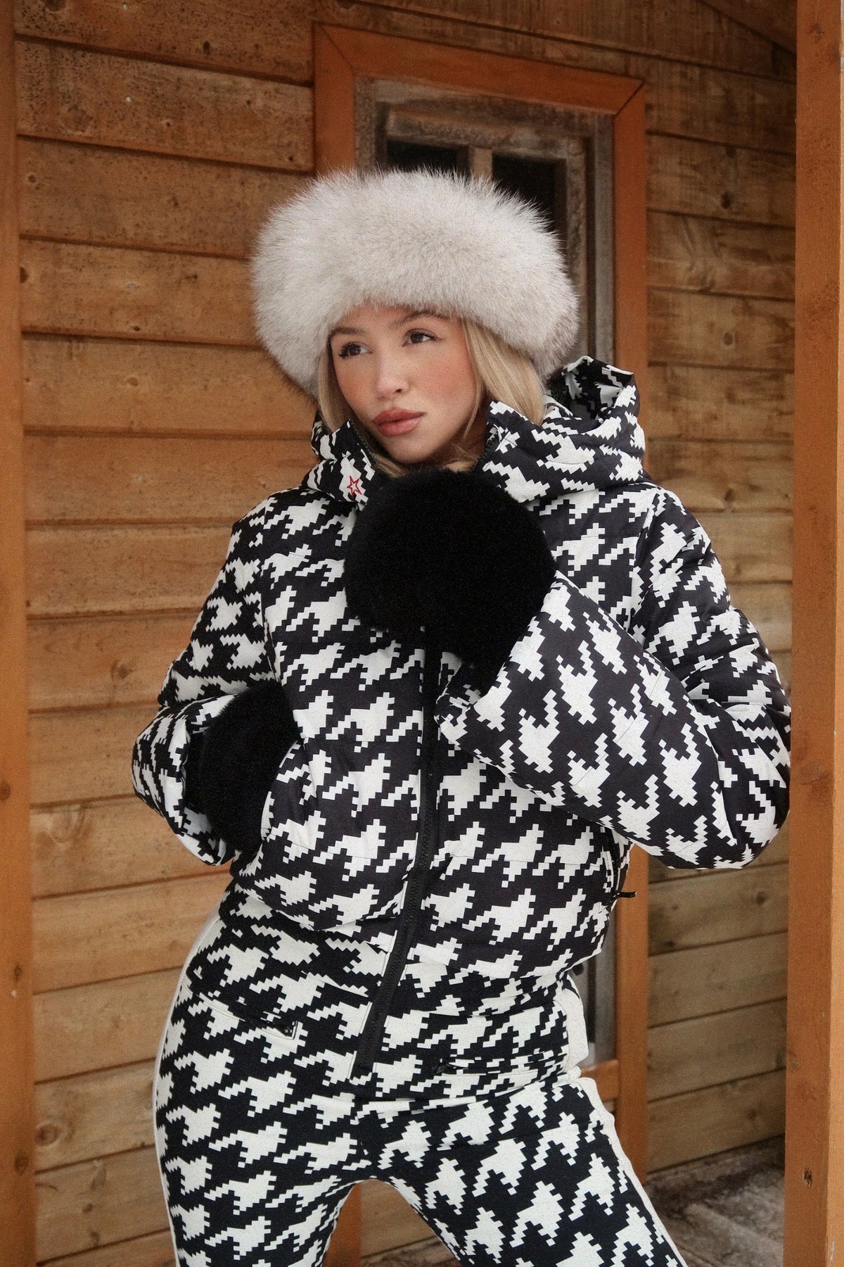 Polar Flare Ski Suit - B&W Houndstooth