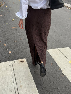 Lene Lace Pencil Skirt - Dark Brown
