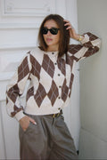 Anni Argyle Knit Cardigan - Brun