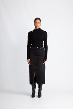 Denim Long Skirt - Black