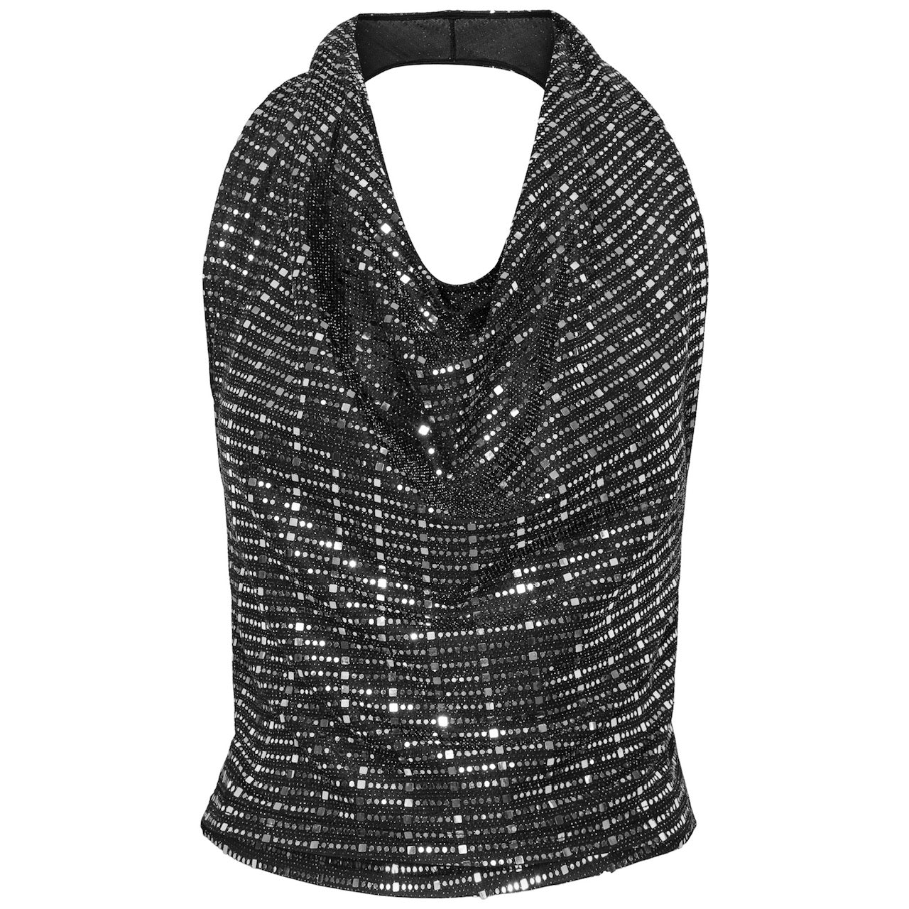 Nora Halterneck Top - Black/Metallic