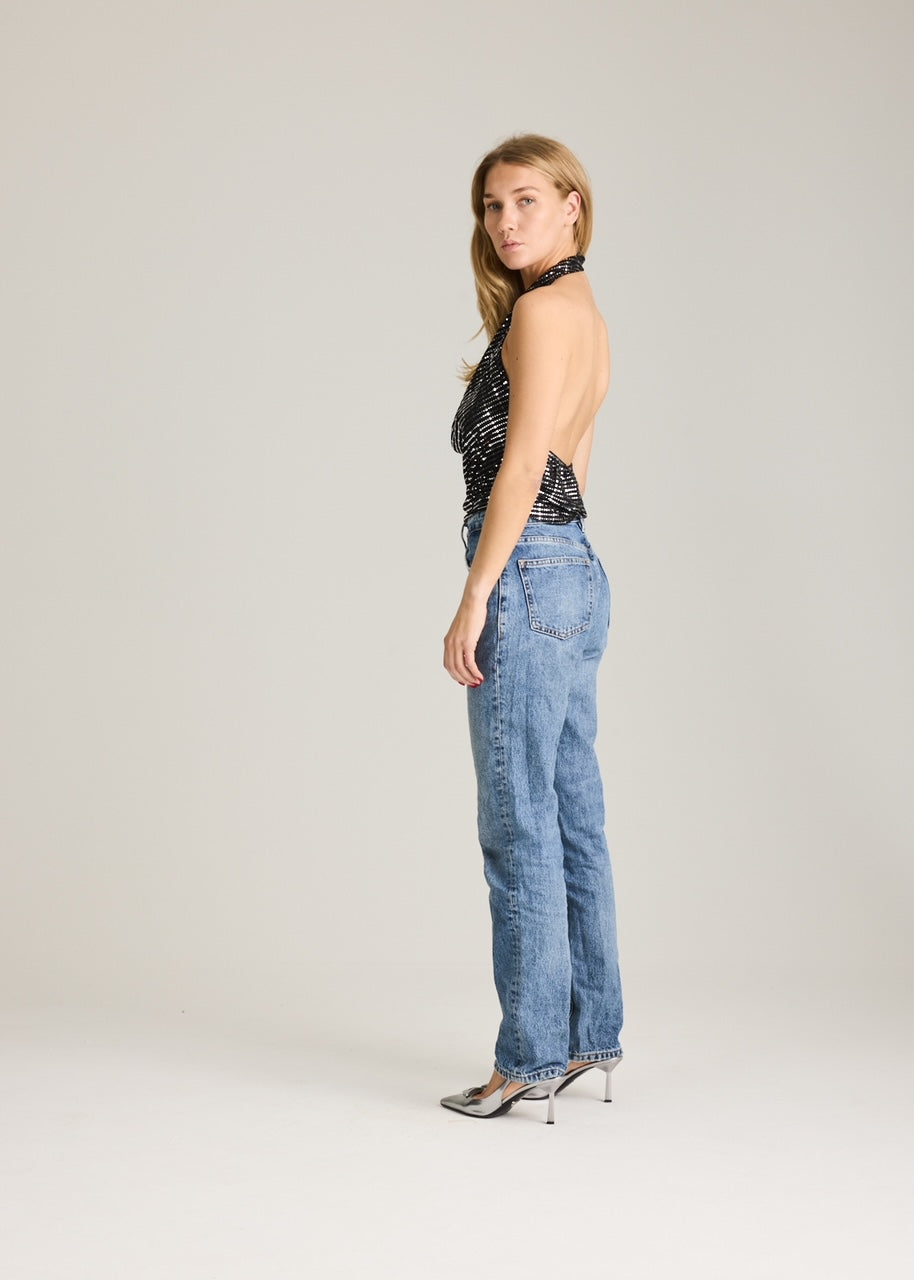 Nora Halterneck Top - Black/Metallic