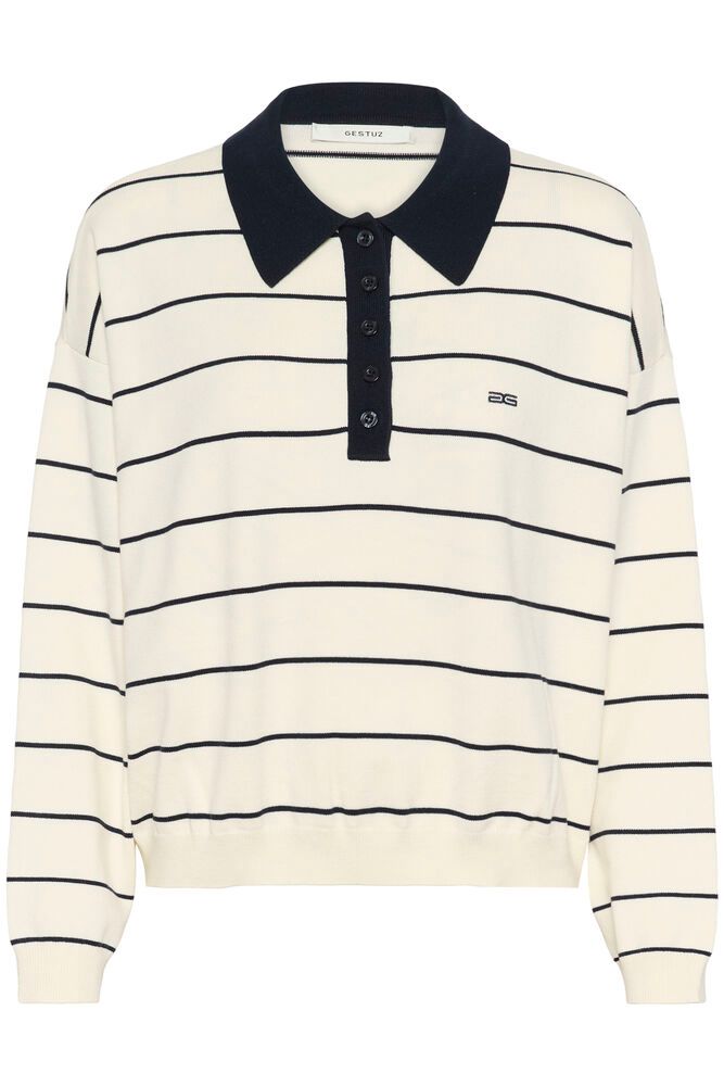 Gztaige Polo Pullover - Egret/Skycaptain Striped