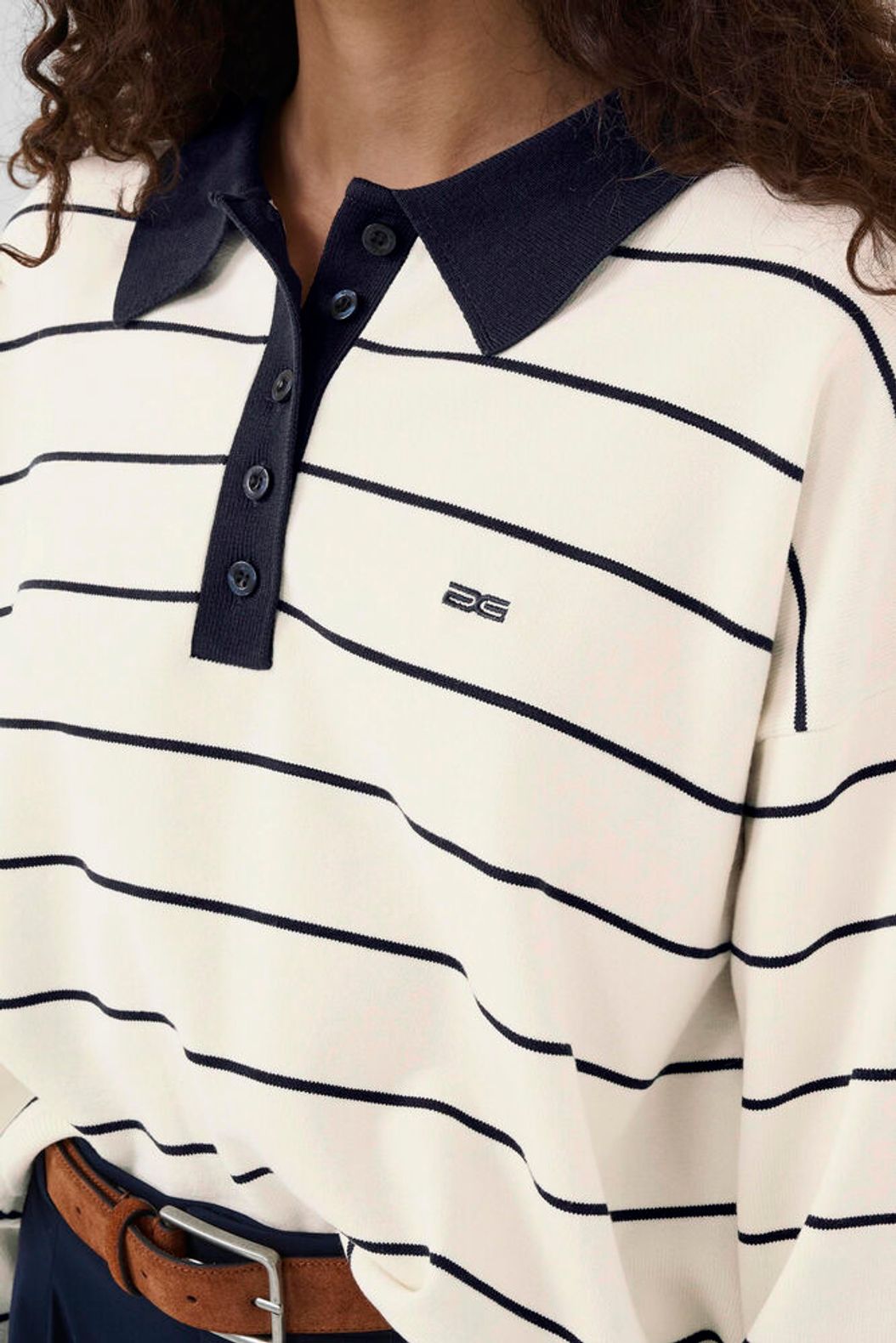 Gztaige Polo Pullover - Egret/Skycaptain Striped