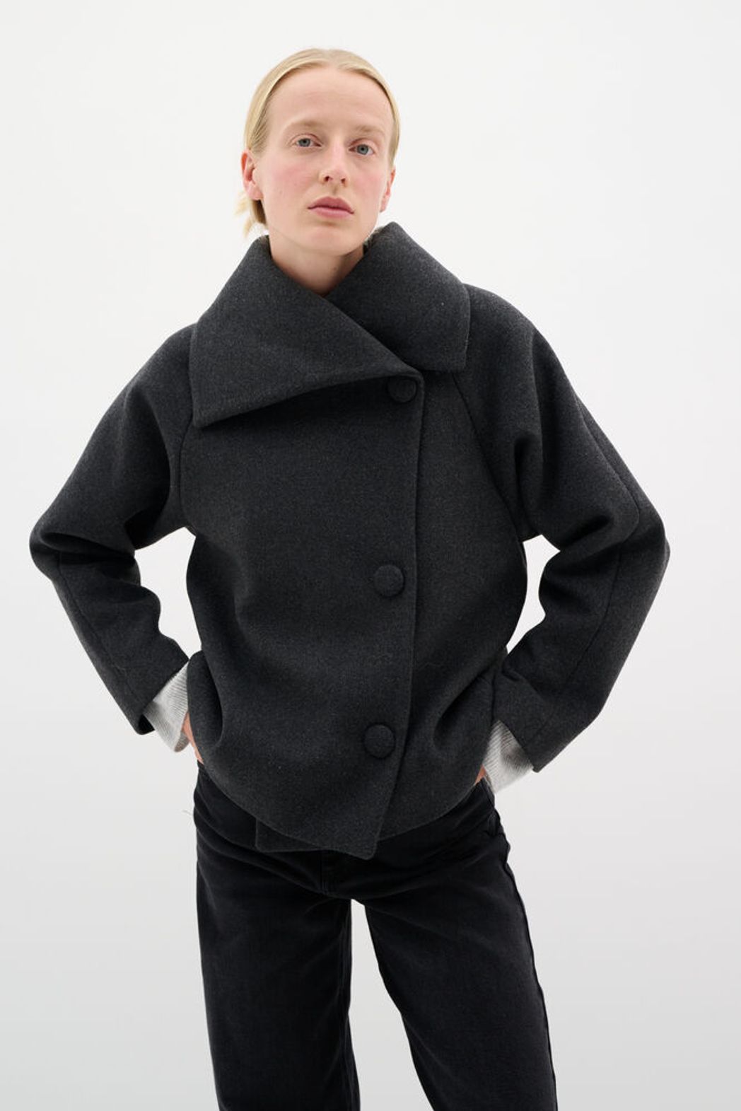 PerryIW Short Coat R - Mörkgrå melange