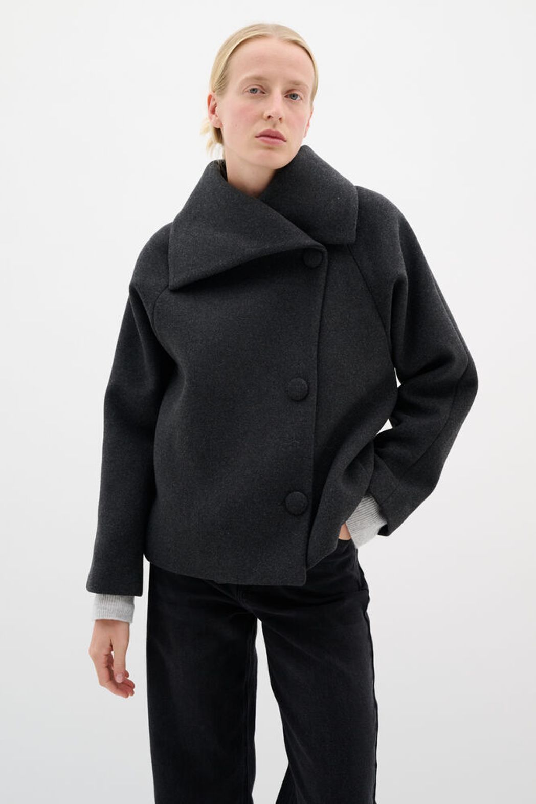 PerryIW Short Coat R - Mörkgrå melange
