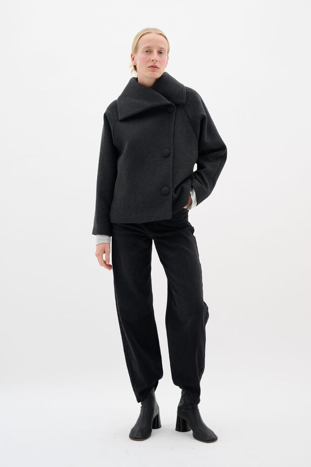 PerryIW Short Coat R - Mörkgrå melange