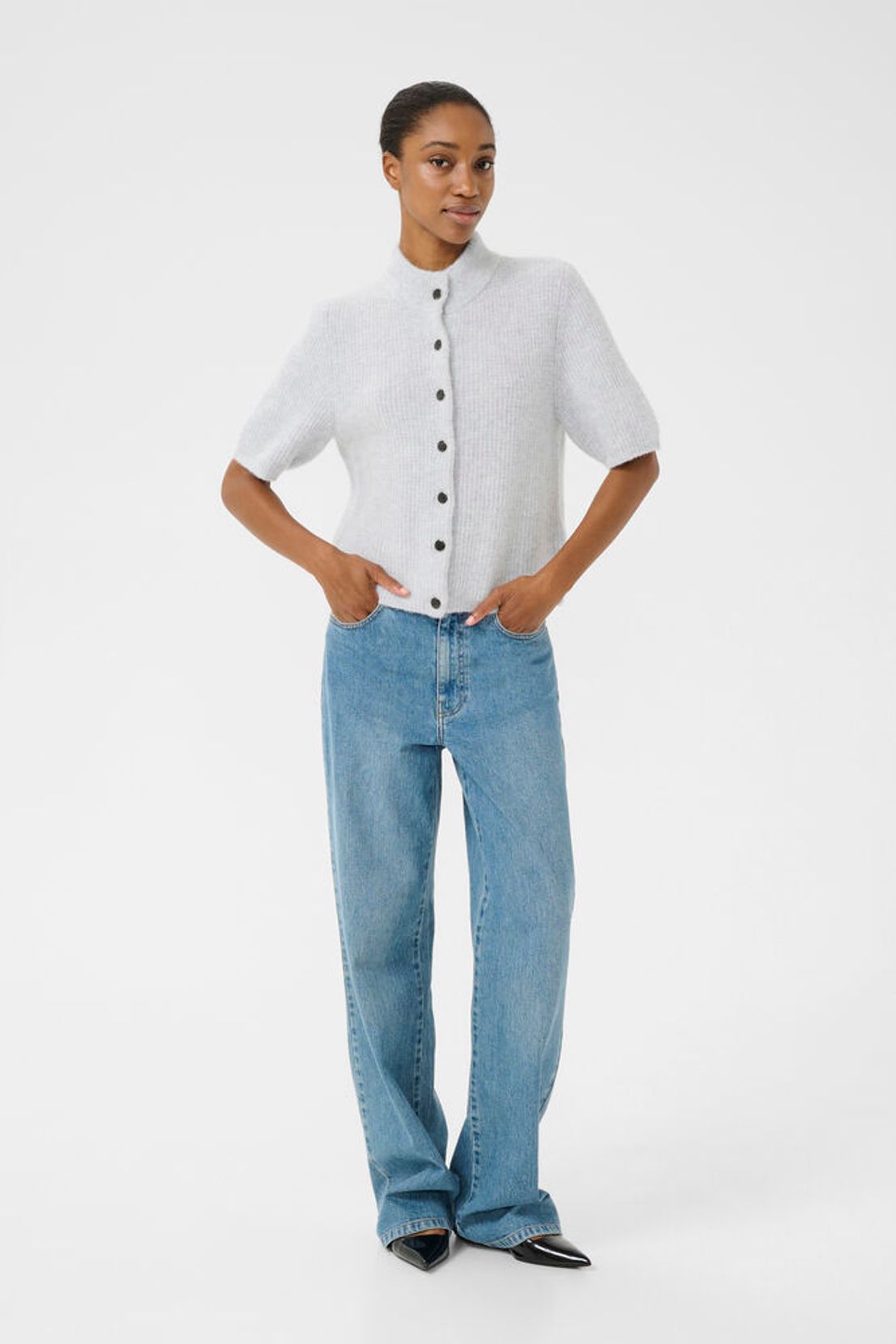 AlphaGZ SS Short Cardigan - Grey Dawn Melange