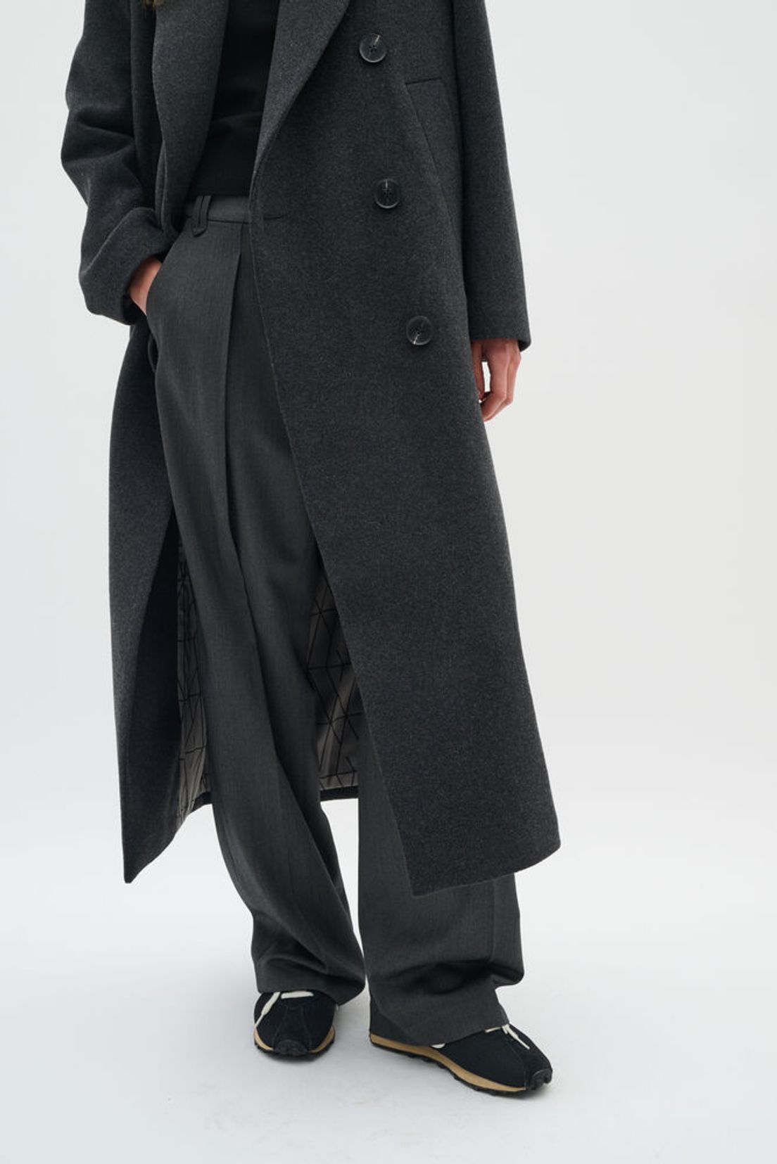 YunahIW Long Coat - Dark Grey Melange
