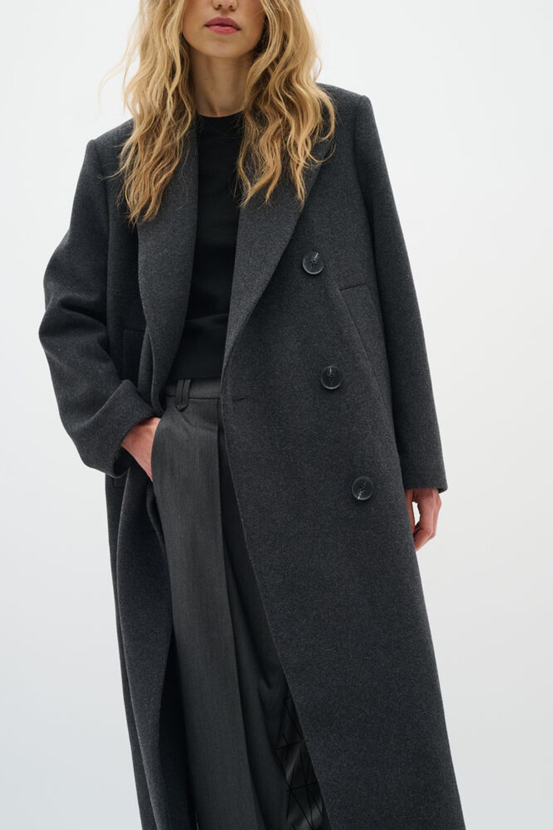 YunahIW Long Coat - Dark Grey Melange