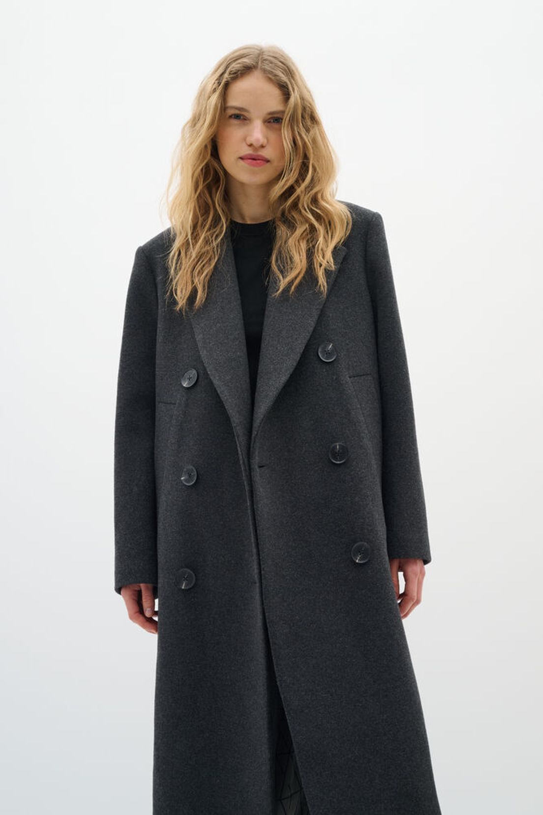 YunahIW Long Coat - Dark Grey Melange