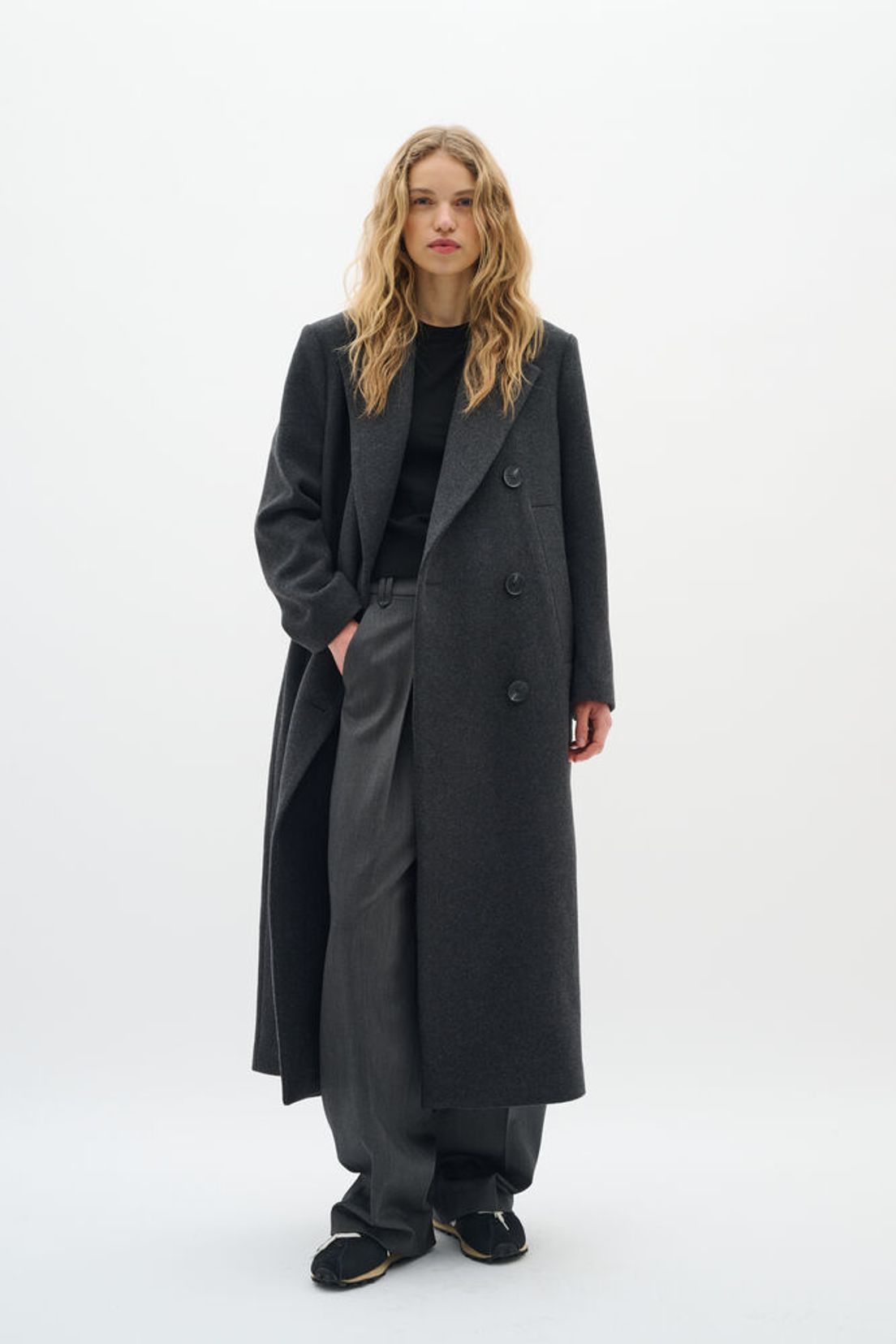 YunahIW Long Coat - Dark Grey Melange