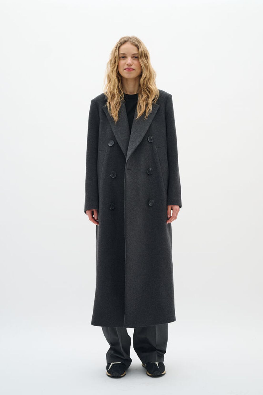 YunahIW Long Coat - Dark Grey Melange