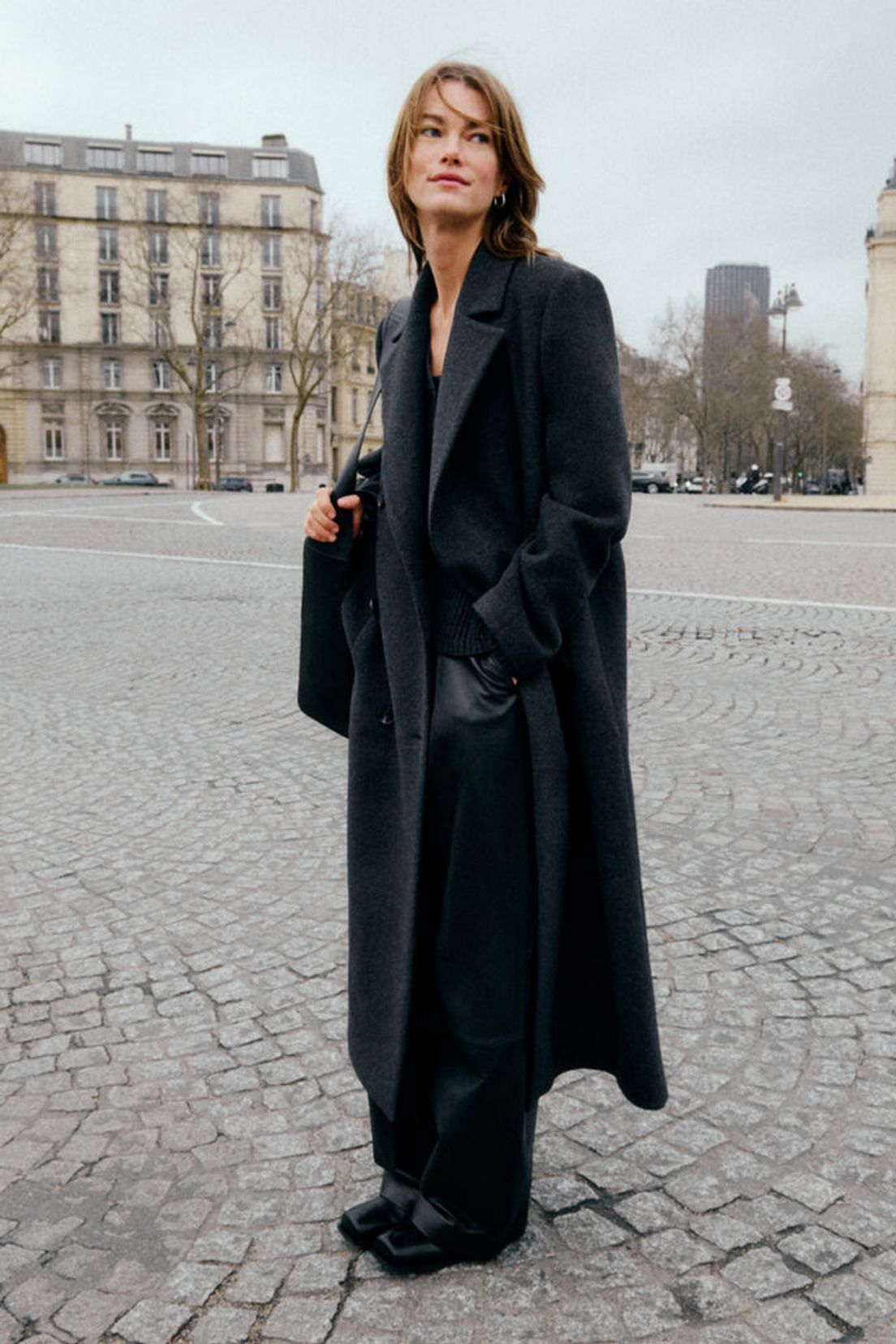 YunahIW Long Coat - Dark Grey Melange
