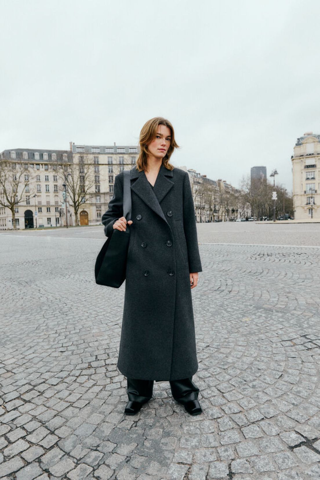 YunahIW Long Coat - Dark Grey Melange