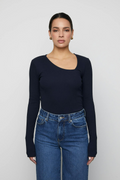 Pino Rib Triangle Neck - Mörkblå