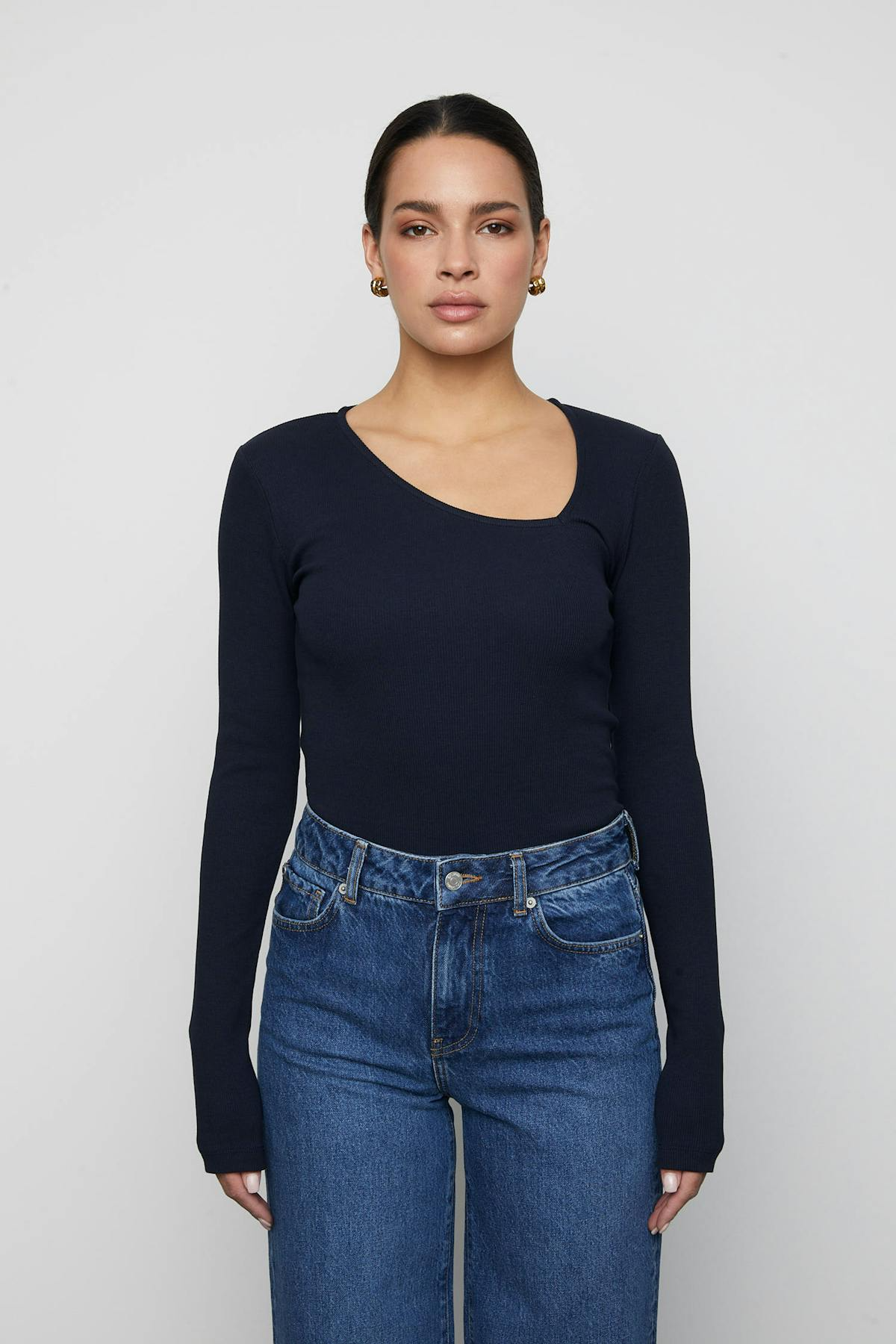 Pino Rib Triangle Neck - Mörkblå
