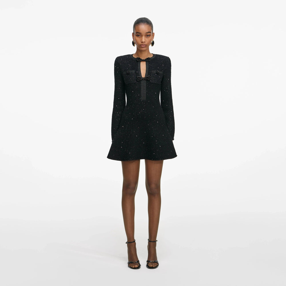 Sequin Knit Mini Dress - Black