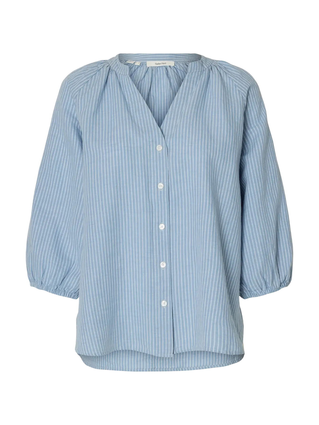 Cleo-Alberta Linneskjorta - Dusty Blue Bright White