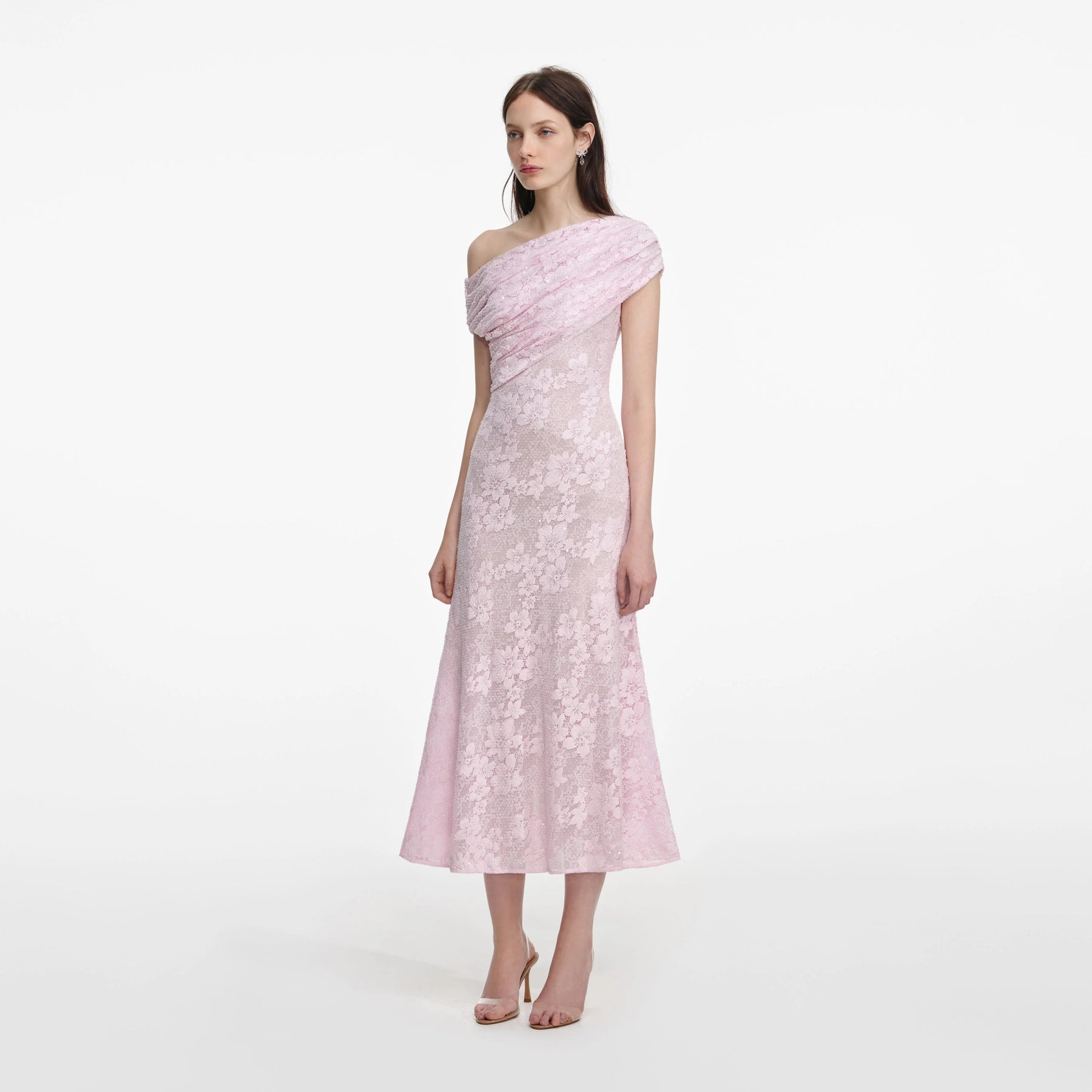 Rhinestone Lace Midi Dress - Rosa