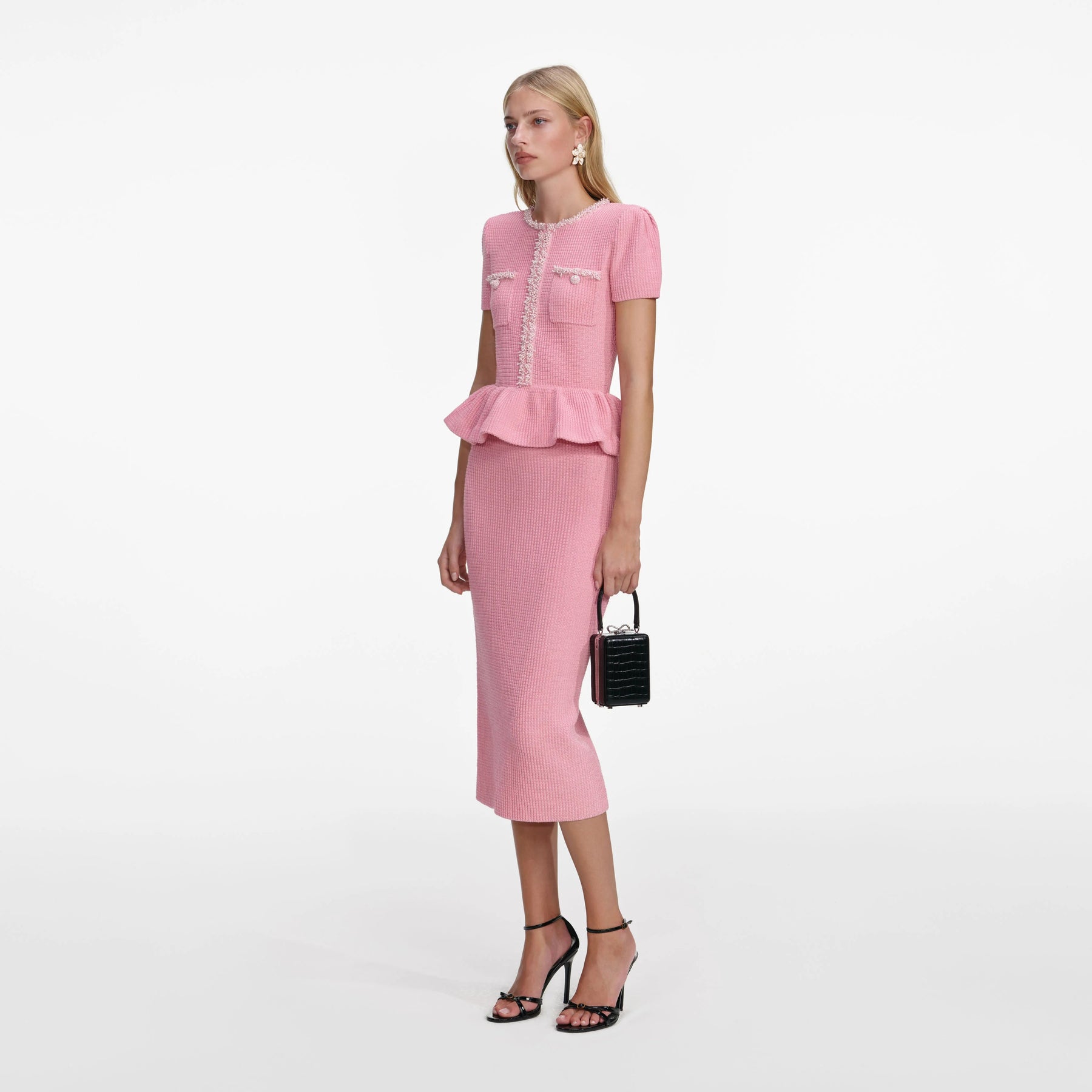 Peplum Knit Midi Dress - Rosa