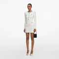 Crystal Trim Knit Mini Dress - Cream