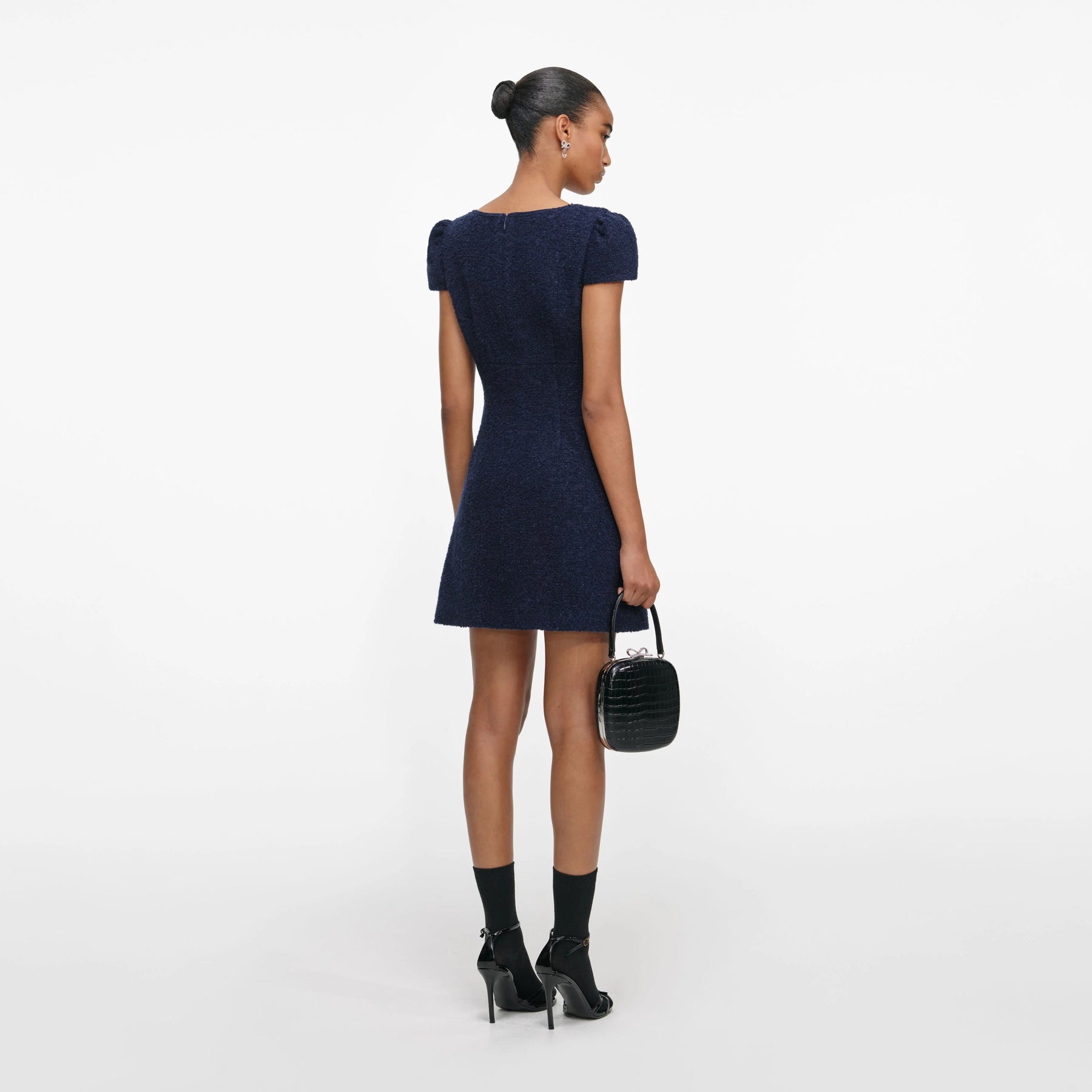 Textured Boucle Mini Dress - Marinblå