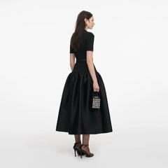Knit Taffeta Midi Dress - Black