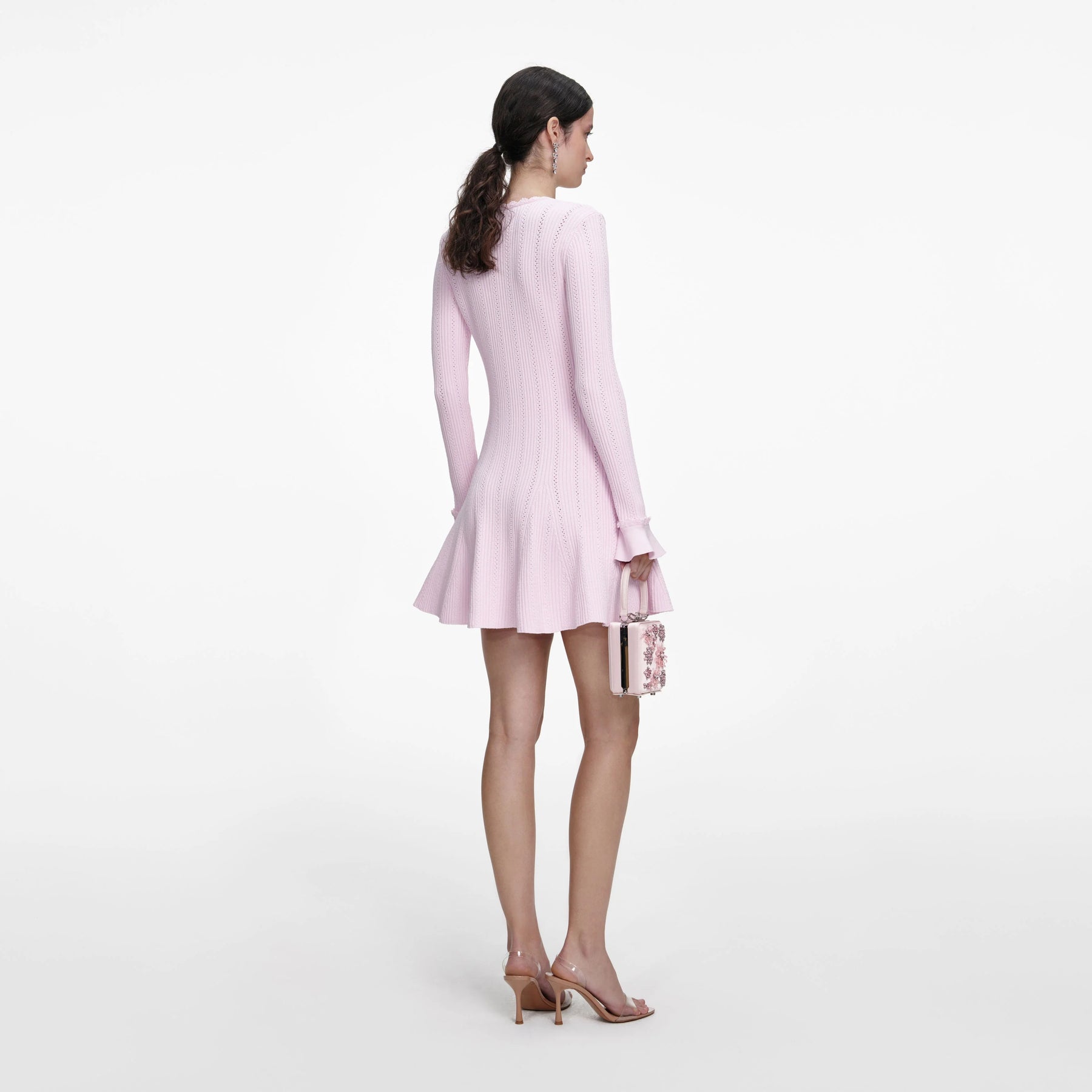 Pearl Trim Knit Mini Dress - Rosa