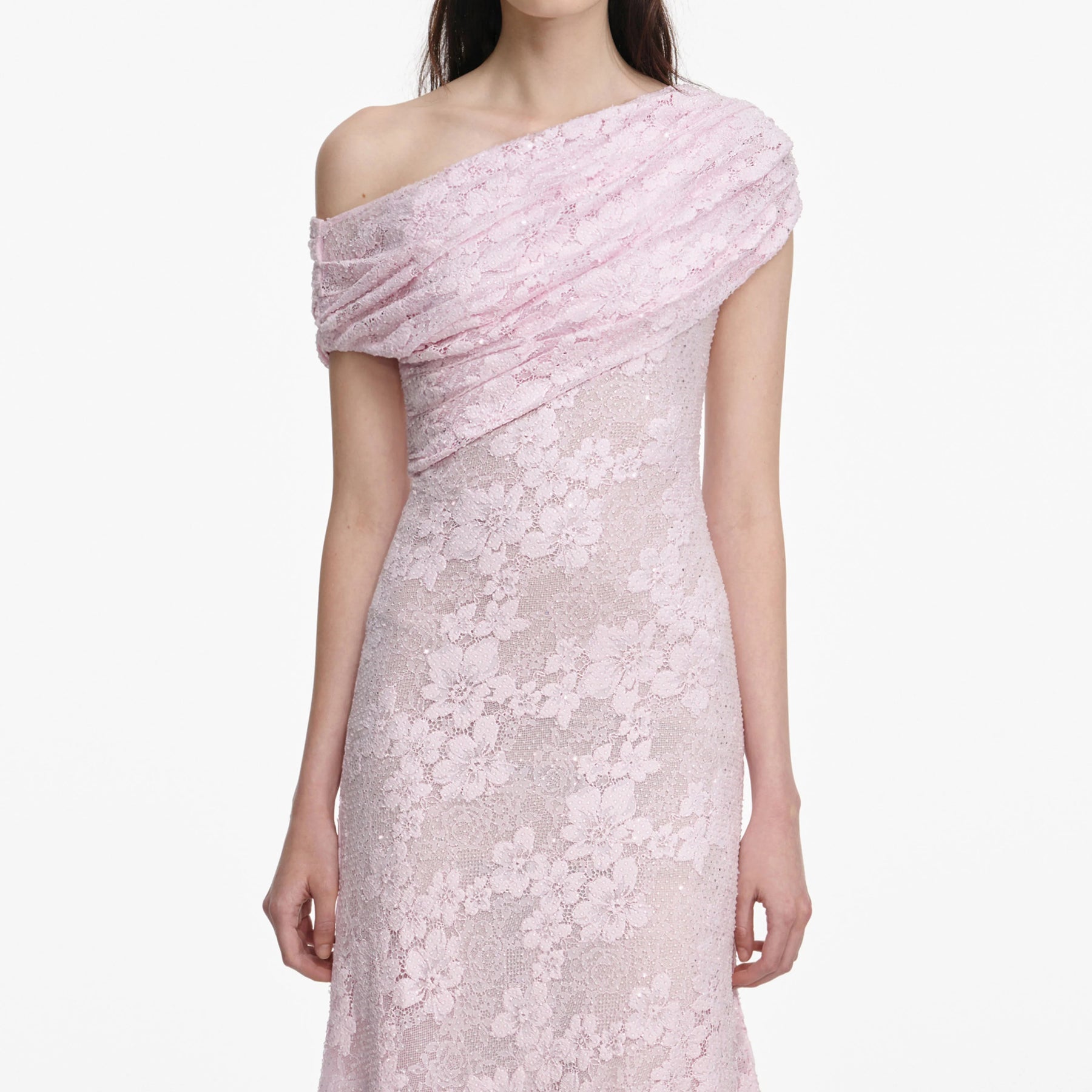 Rhinestone Lace Midi Dress - Rosa