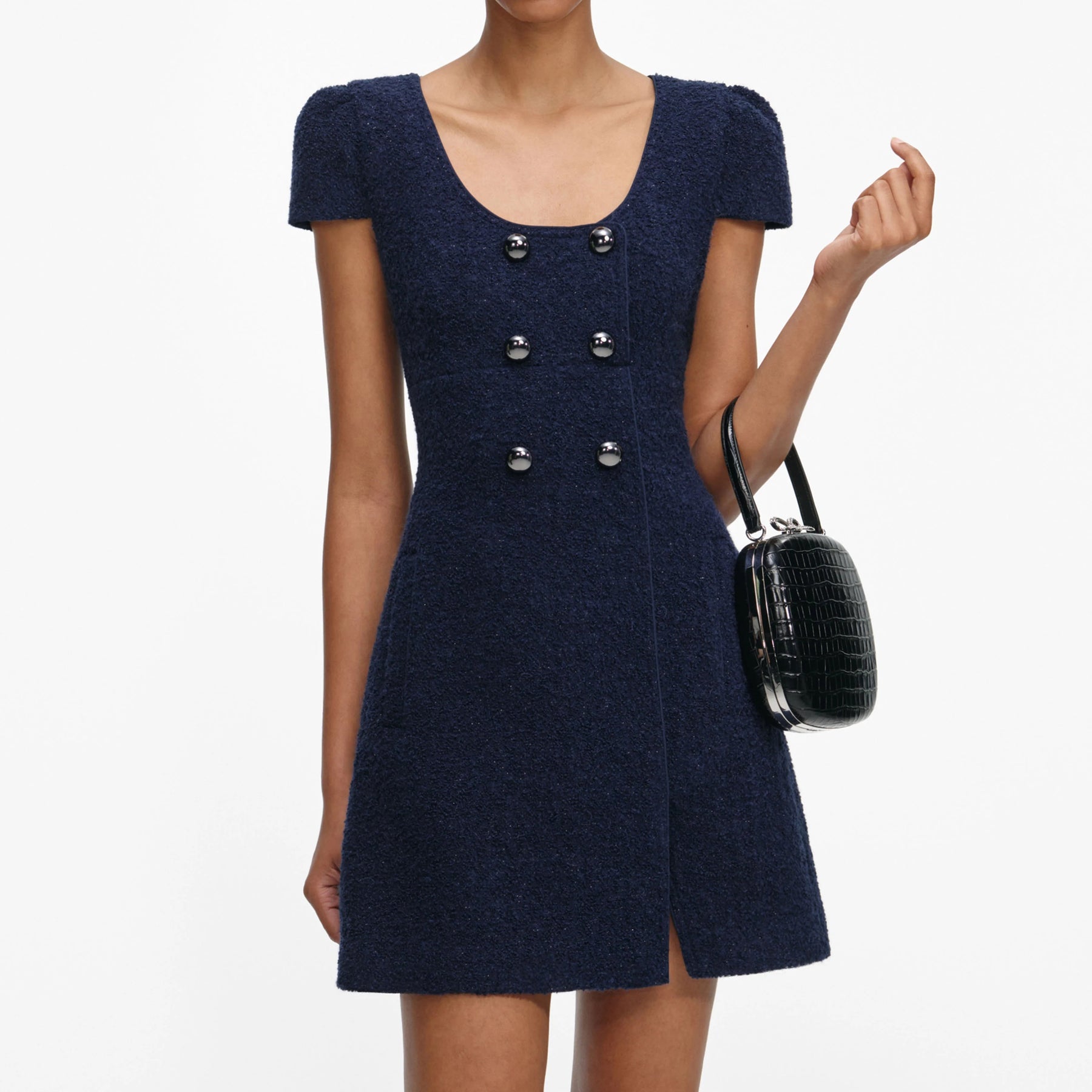 Textured Boucle Mini Dress - Marinblå