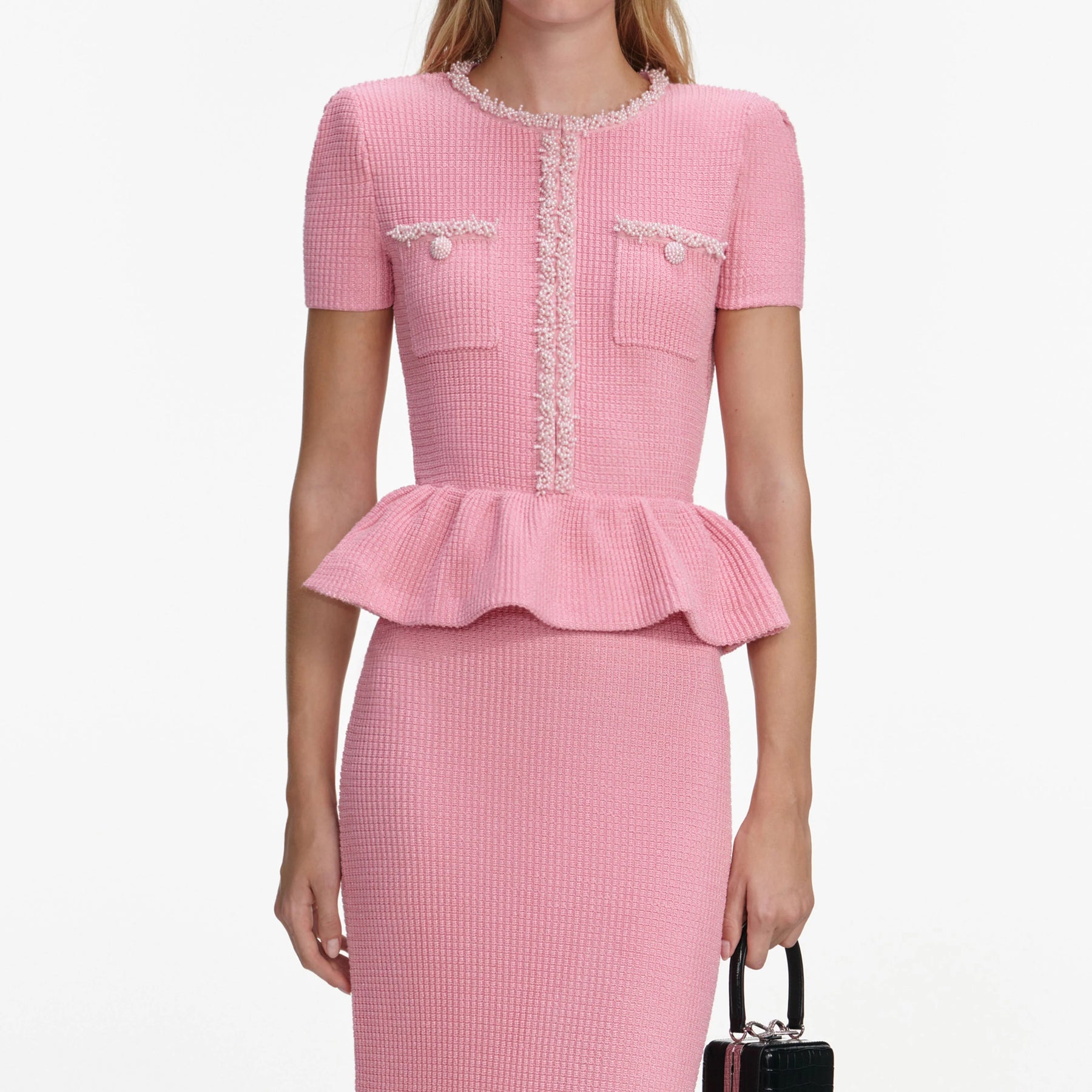 Peplum Knit Midi Dress - Rosa